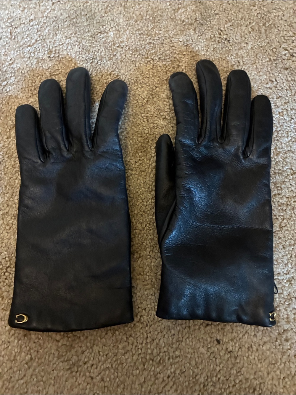 Women's Black Leather Dress Gloves with Subtle Gold Accent Coach